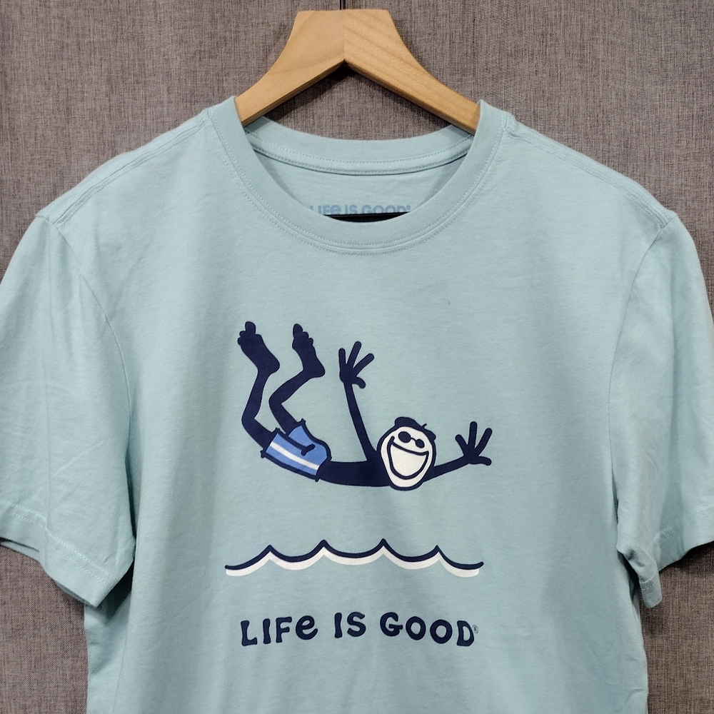 Life is Good Swimmer Diving T Shirt Mens S Blue Casual Comfy Beach Vacation - Picture 2 of 9